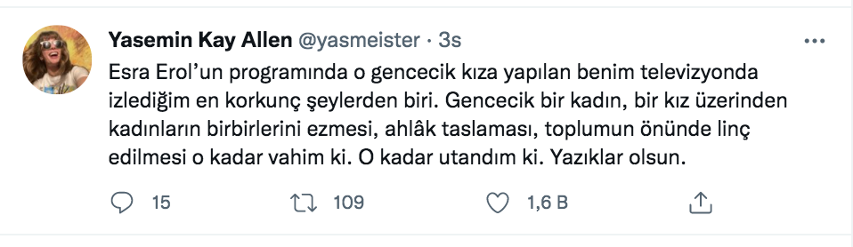 yasemin kay allen den esra erol tepkisi